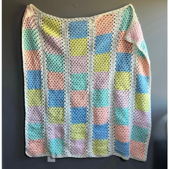 Granny square Crochet Pastel Baby blanket Handmade Baby Blanket Afghan 55”x52” - Picture 2 of 5